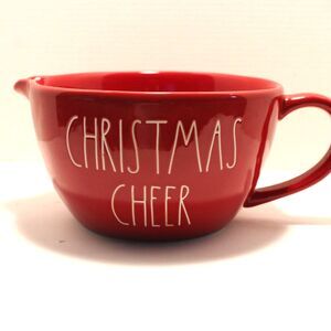RAE DUNN Red 8" Ceramic "Christmas Cheer" Pourable Mixing Bowl with Handle